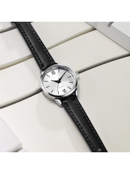 Womens Black And Silver Analog Quartz Leather Strap Solid Minimalist Wrist Watch main image 7